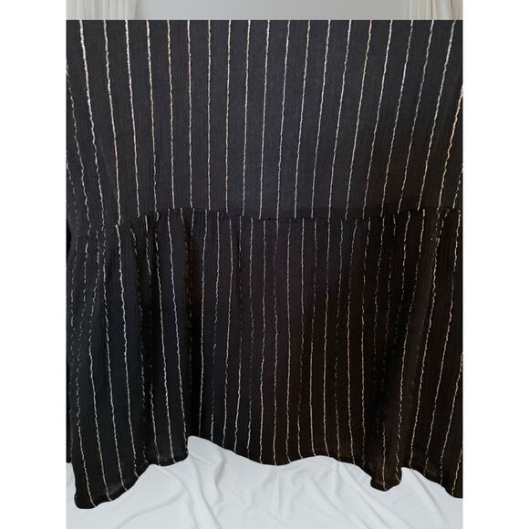 Savanna Jane Boho Embroidered Floral Blouse Black Metallic Stripe Peasant Top L - Picture 7 of 9